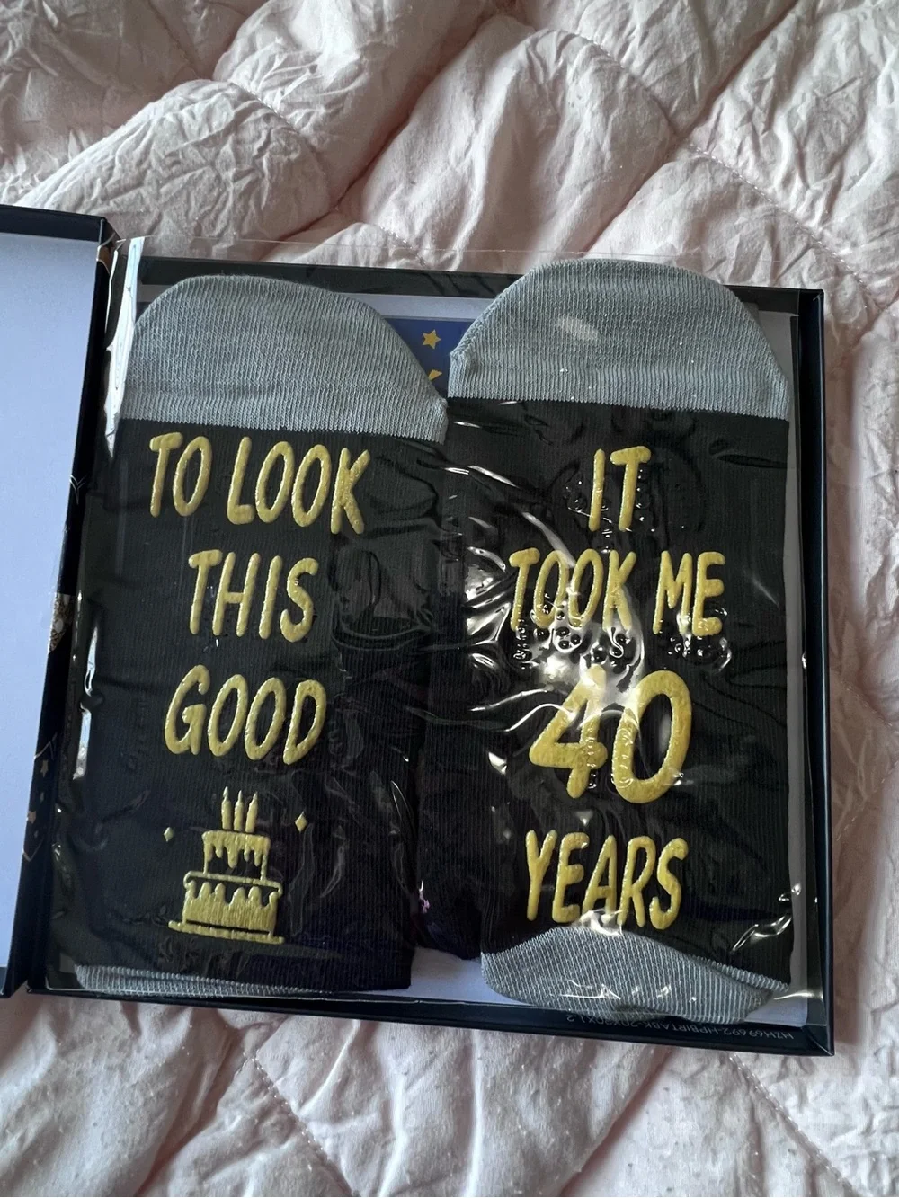 Black & Gray Novelty Socks - 'It Took Me 40 Years'